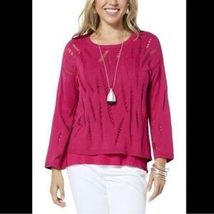 WynneLayers Cotton Moving Pointelle Stitch Sweater Magenta - Medium
